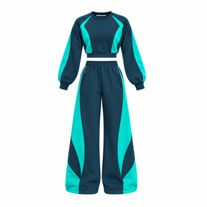 Ensemble deux pièces pour femme : Haut court uni 100 % coton, sweat-shirt streetwear, molleton épais, vêtements de sport, tailles régulières et grandes tailles, hiver - Product Image 5