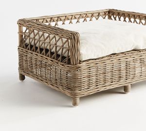 Lit pour animaux de compagnie en rotin gris carré, cadre en rotin rectangulaire, canapé pour chien avec coussin moelleux, meubles pour animaux de compagnie durables pour l'intérieur et l'extérieur - Product Image 2