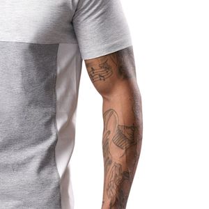 Mens Contrast Panel Jersey <b>Tee</b> <b>White</b> Grey Short Sleeve Performance Training Shirt Breathable Quick Dry Running Fitness Sport - Product Image 5