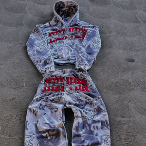 KERNEL APPAREL Print Jogger Sweatsuit Street Wear 400 Gsm 2 Piece Set Designer Cotton Breathable Eco-Friendly Elastic <b>Tracksuits</b> - Product Image 2