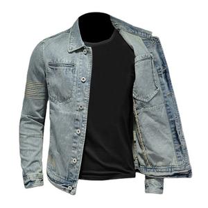 New <b>Men</b> Coated Washed Denim Jacket 100% Cotton Distressed <b>Blue</b> Winter Casual Vintage Breathable - Product Image 2