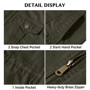 Fashionable Customizable Men's & Boys' <b>Canvas</b> <b>Jacket</b> Solid Color Front Four Pockets Stand Collar Windproof Zipper Button Closure - Product Image 6