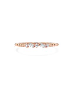 Fine Ring 10K Solid Gold Baguette & Round Lab Grown Diamond Ring Minimalist Stackable Engagement Band Delicate Beaded Gold Ring - Product Image 2