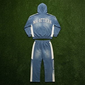 Chándal de invierno para hombre Ma-Attiera, con capucha, color azul teñido, de algodón, corte regular, informal, con bolsillos laterales y estampado del logotipo. - Product Image 5