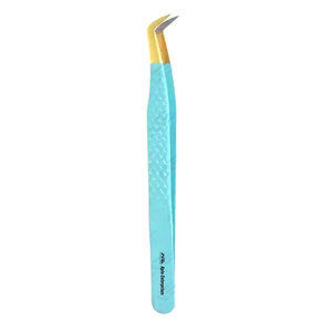 Gold with Turquoise Finish Fiber Tip Grafted Lash Tweezers Volume & Classic Wholesale Stainless Steel Eyelash Extension Tweezers - Product Image 1