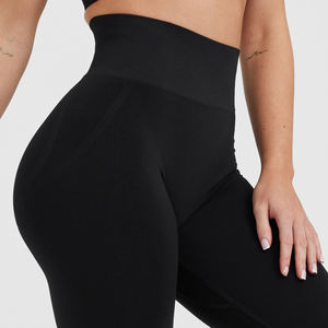 Legging de sport taille haute grande taille couleur unie, en polaire chaude respirante et écologique, léger, pour le printemps et l'automne, noir - Product Image 6