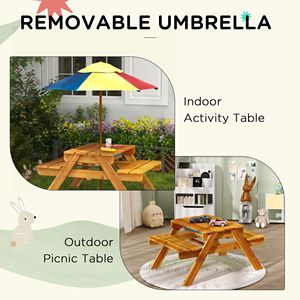 Table sensorielle 3 en 1 pour enfants âgés de 3 à 6 ans Finition en teck avec parapluie pliable pour jouer à l'eau et au sable pour la récréation - Product Image 5