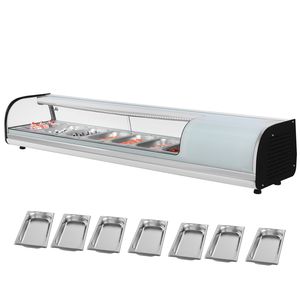 Vetrina Refrigerata Commerciale per Sushi da 2,5 Cu.ft con Illuminazione a LED, 7 Vaschette, Vetrina da Banco con Vetro Curvo - Product Image 1