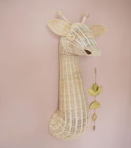 Décoration murale tête de girafe bohème pour chambre de bébé, en rotin, fibre végétale naturelle, animal de la savane, art suspendu pour enfants - Product Image 2