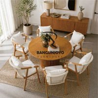 Table à manger en bois de teck minimaliste moderne avec chaises réglables confortables - Ensemble de salle à manger extensible durable et écologique pour la maison