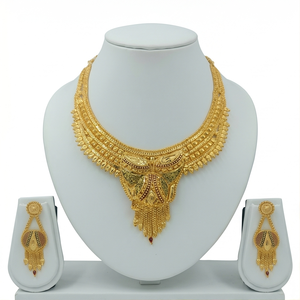 Divyoro - Juego de Collar y Pendientes de Novia, Aleación de Cobre, Chapado en Oro, Longitud Ajustable, Joyería Étnica para Boda - Product Image 1