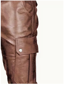 Pantalon de moto pour homme Spezia International en PU marron, taille haute, plusieurs poches, coupe droite, vêtements d'hiver, PU de qualité supérieure - Product Image 4