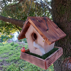 Wooden Hanging <b>Bird</b> Feeder House with Planter Tray for Garden Backyard Outdoor Wild <b>Birds</b> Natural Finish Traditional Style - Product Image 5