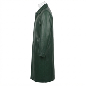 Manteau long en cuir véritable pour homme avec col en fourrure, trench-coat à simple boutonnage, vêtement d'extérieur épais et chaud - Product Image 3