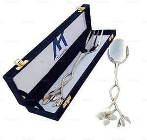 Juego de Cuchara y Tenedor de Té con Diseño de Flor Plateada, Mango Largo, Acabado Espejo, Regalo de Boda, Cubertería Creativa - Product Image 4