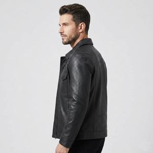 Veste en cuir véritable pour homme, style décontracté, col chemise, veste de camionneur, double poche à rabat, manteau en cuir véritable pour homme - Product Image 4