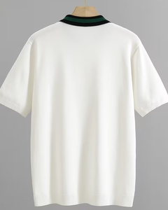Men's Short Sleeve Solid Color Jersey Knitted Breathable Casual Regular Fit for Shirt Black/Green Collar Design - Product Image 2