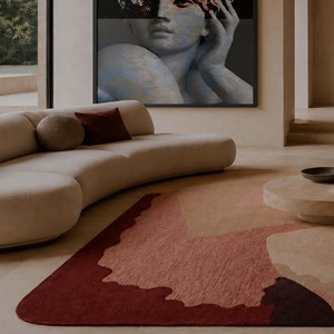 Tapis d'appoint abstrait de luxe, tufté à la main, moderne, design, en laine/coton, antidérapant, à poils moyens, pour salon, chambre, décoration intérieure - Product Image 1