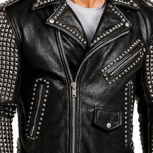 Men's Black PU Leather Motorcycle <b>Jacket</b> Punk Style Rivet Decorated Zipper Closure Turn-down Collar <b>Slim</b> <b>Fit</b> Autumn Wear - Product Image 6
