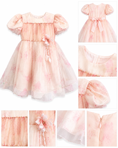 Robe de fête en tulle à imprimé floral pour filles avec manches bouffantes |   Robe élégante pour occasions spéciales - Product Image 3