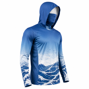 Sudadera con Capucha de Pesca de Secado Rápido para Hombre, Manga Larga, Transpirable, Estampado de Olas, UPF 50, Ropa Deportiva para Primavera/Verano, Estilo Deportivo, Personalizable - Product Image 3