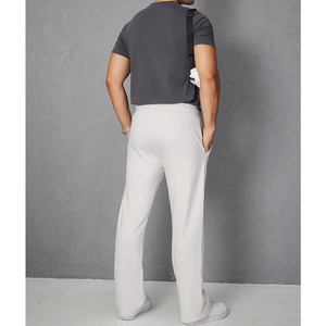 Pantalon d'automne vintage bordeaux coupe droite, taille élastique, décontracté avec fermeture éclair, polyvalent et coloré, effet délavé - Product Image 2