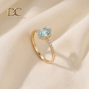 แหวนทองคำแท้ 14KT ประดับเพชรเลี้ยงในห้องปฏิบัติการ และพลอยสีฟ้าพาราอิบาเลี้ยงในห้องปฏิบัติการ ดีไซน์หรูหรา สวยงาม ได้รับการรับรองจาก IGI สำหรับผู้หญิง - Product Image 3