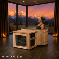 Bain de glace intégré en cèdre rouge avec refroidisseur, cuve de plongée froide avec revêtement en acier inoxydable 304, piscine à débordement, spa vue mer pour patio