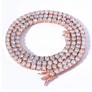 Collier tennis de luxe en argent 925 plaqué rhodium, unisexe, 3 rangs, serti de pierres rondes brillantes, style hip hop/rock - Product Image 2