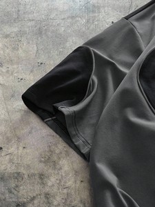 Men's Loose Fit Contrast Color <b>Patchwork</b> Short Sleeve Stand Collar T-<b>Shirt</b> OVERSIZED - Product Image 3