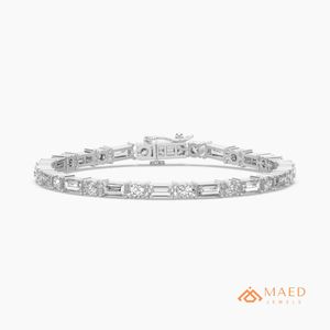 สร้อยข้อมือเทนนิสทรงกลมประดับมอสซาไนต์สีเงิน ตัวล็อคแน่นหนา ใช้ได้ทุกวัน เครื่องประดับแฟชั่น ของขวัญสำหรับผู้หญิงและผู้ชาย ระยิบระยับ สวมใส่สบาย มีสไตล์ - Product Image 1