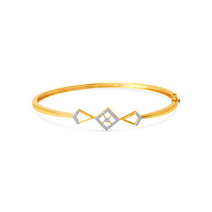 Elegant 18K Yellow Gold Geometric Diamond <b>Bangle</b> <b>Bracelet</b> for Women | Square Shape Minimalist Openwork Gold Kada | Lightweight D - Product Image 2