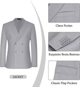 Traje de Hombre Gris Claro de Pana de Poliéster/Algodón de Un Solo Botón, Estilo Británico, Ropa Formal de Negocios, Cuello Mao, Transpirable - Product Image 5