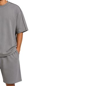 Grey Mens Oversized <b>T</b> <b>Shirt</b> And Shorts Set Short Sleeve Crew Neck Casual Streetwear Summer Tracksuit Customized Wholesale - Product Image 4