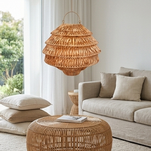 Lámpara Colgante de Lujo de Mimbre en Cascada, Cesta Tejida Natural con Gancho Metálico para Resort, Restaurante, Hotel - Product Image 6