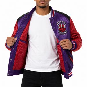 Veste en satin brodée en coton rembourré en polyester pour homme, couleur de l'équipe de basket de Toronto, violet rouge, veste bomber personnalisée pour équipe - Product Image 4