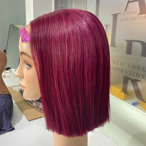 Bone Straight Burgundy Color 100% Virgin Human Hair Wig Super Double Drawn Raw Vietnamese Hair No <b>Tangles</b> No Shedding - Product Image 6