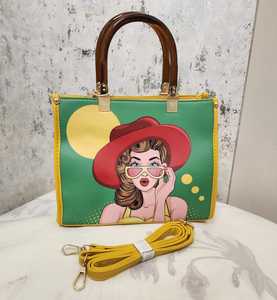 Cartoon Print <b>Canvas</b> Tote Bag Zipper Shoulder Handbag Portable <b>Shopper</b> Bag for Beach Travel Daily Use - Product Image 3