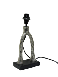 Base de lampe de table moderne en aluminium argenté en forme d'arçon |   Lampe de chevet rustique à texture imitation bois |   Petite lampe d'appoint minimaliste - Product Image 3