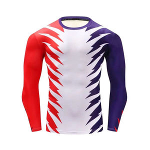 Men's Full Sleeve Rash Guard Sublimation Print Quick Dry MMA Training <b>Top</b> Red White Purple Design - Product Image 3
