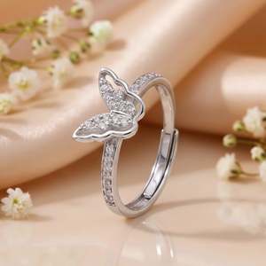 Hallmark 10K Gold Minimal Sparkle Butterfly Ring with Heart Cut Moissanite - Product Image 2