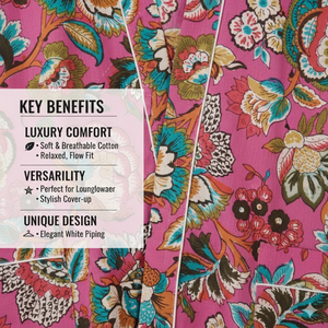 Kimono Artesanal de Algodón con Diseño Floral |   Bata de dormir con cuello en V, manga larga y bolsillos |   Ropa de Dormir de Lujo para Mujer con Cordón Ajustable - Product Image 4