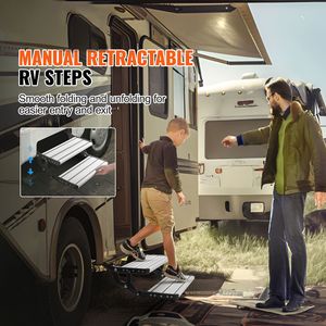 Scala Retrattile Manuale a 2 Gradini per Camper, Pieghevole in Lega di Alluminio con Capacità di Carico di 200 kg, Piastra in Acciaio Rinforzata per Uso Veicolare - Product Image 2