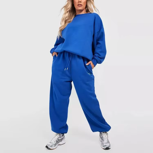 Conjunto Deportivo Casual para Mujer, Forrado de Felpa, Poliéster/Algodón, Top de Manga Larga con Cuello Redondo y Pantalones - Product Image 5