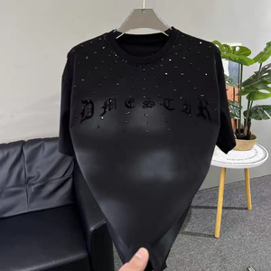 Men's Casual Polyester Front Logo Rhinestone Geometric Pattern Pattern 280 Grams Loose Fit O Neck Short Sleeve Knitted - Product Image 1