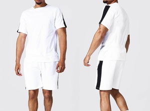 Producto de Moda, Conjunto de Camiseta y Pantalones Cortos Deportivos para Hombre, de Alta Calidad, Lisos, con Franja Lateral, para Correr al Aire Libre, Hechos a Medida - Product Image 2