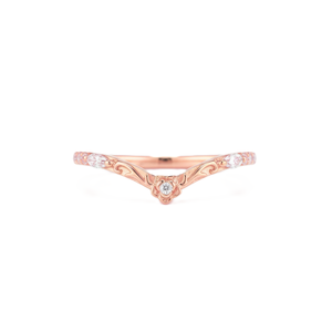 Bague fine pour femme, bijoux de mode, bague minimaliste en chevron incurvé, or massif 18 carats, bague de fiançailles empilable, diamant rond cultivé en laboratoire - Product Image 3