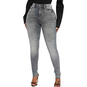 Plus Size Women's High Waist Dark Wash Skinny <b>Jeans</b> Full Length Solid Color <b>Button</b> <b>Fly</b> Casual Style Spandex Cotton Blend - Product Image 4