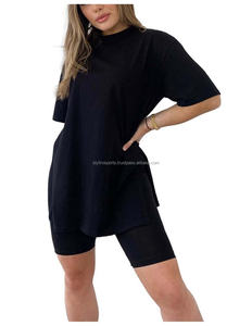 มาใหม่โลโก้ที่กําหนดเองฤดูใบไม้ผลิฤดูร้อนธรรมดาOคอLoungewearเสื้อผ้าผู้หญิงสองชิ้นกางเกงขาสั้นชุดBikerกางเกงขาสั้นชุด - Product Image 3
