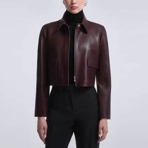 Chaqueta de Cuero Corta de Alta Calidad para Mujer, Nuevo Estilo, con 2 Bolsillos Laterales Personalizados, Chaquetas de Cuero a la Moda para Mujer - Product Image 5